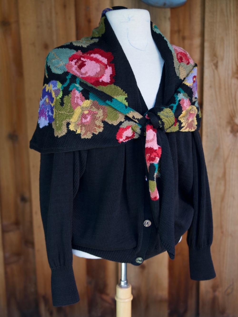 Vintage Bordato 100% Cotton Flower Shawl Cardigan Hand Knit In Peru Woman's M